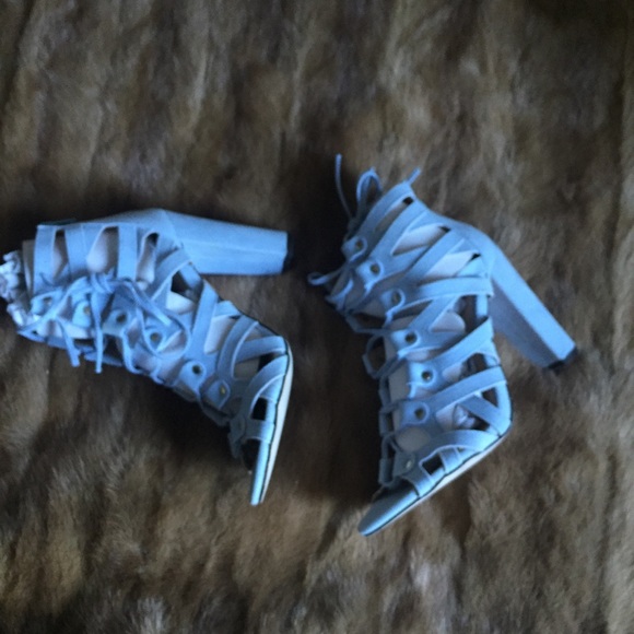 Light blue suede lace up gladiator heel - Picture 3 of 3